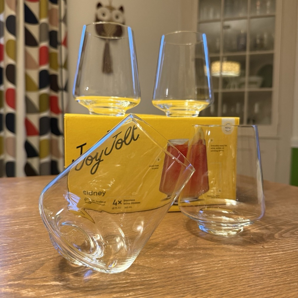 Sidney Stemless Wine Glasses Set of 4 | 19 oz | Tapered | Joy Jolt